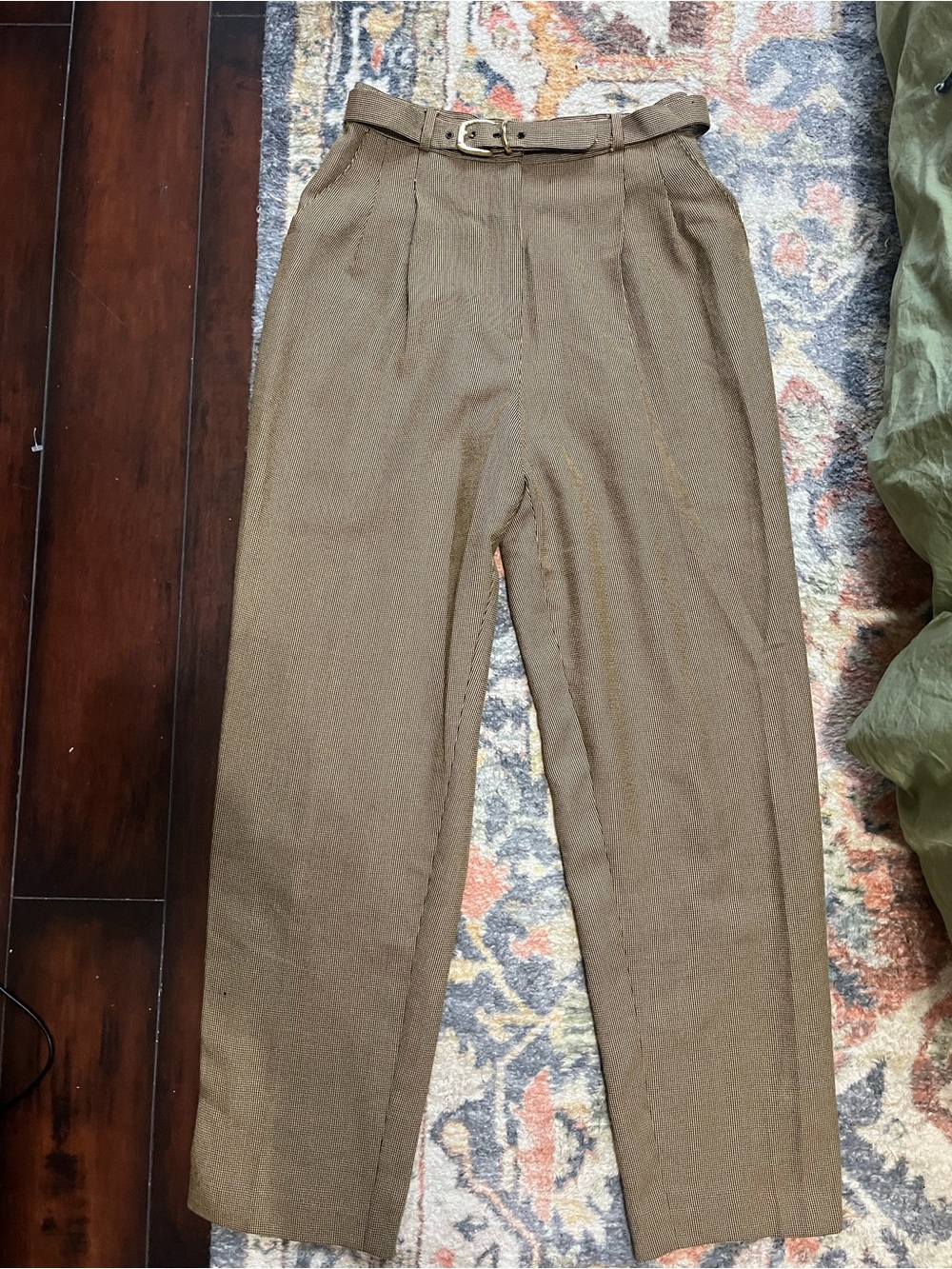 Vintage High-Waisted Pleated Trousers with Belt